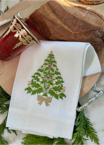 Italian Fir Embroidered Linen Tea Towel