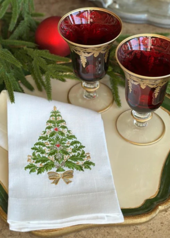Italian Fir Embroidered Linen Tea Towel
