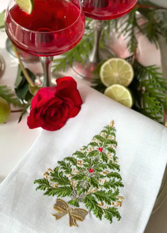 Italian Fir Embroidered Linen Tea Towel