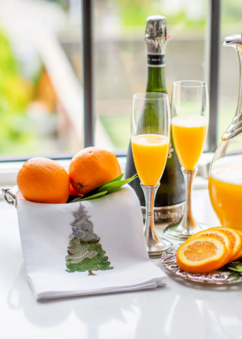 Snowy Pine Embroidered Linen Tea Towel