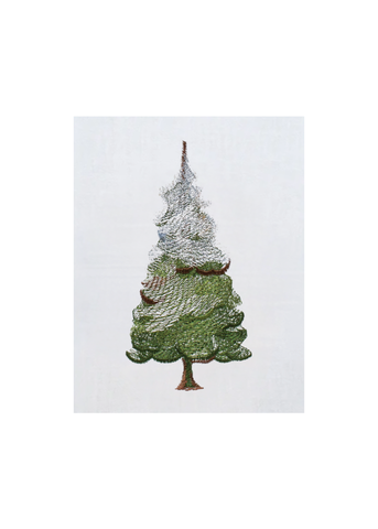 Snowy Pine Embroidered Linen Tea Towel