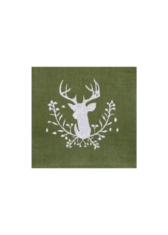 Stag + Holly Embroidered Linen Tea Towel