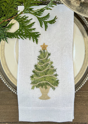 Trimmed Tree Embroidered Linen Tea Towel