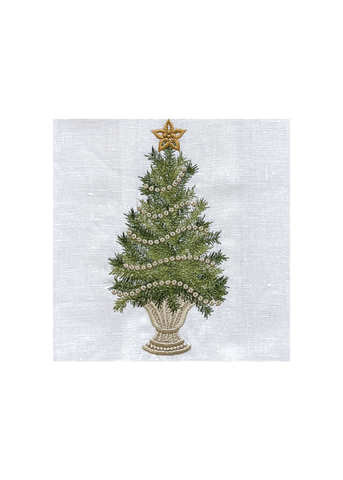 Trimmed Tree Embroidered Linen Tea Towel
