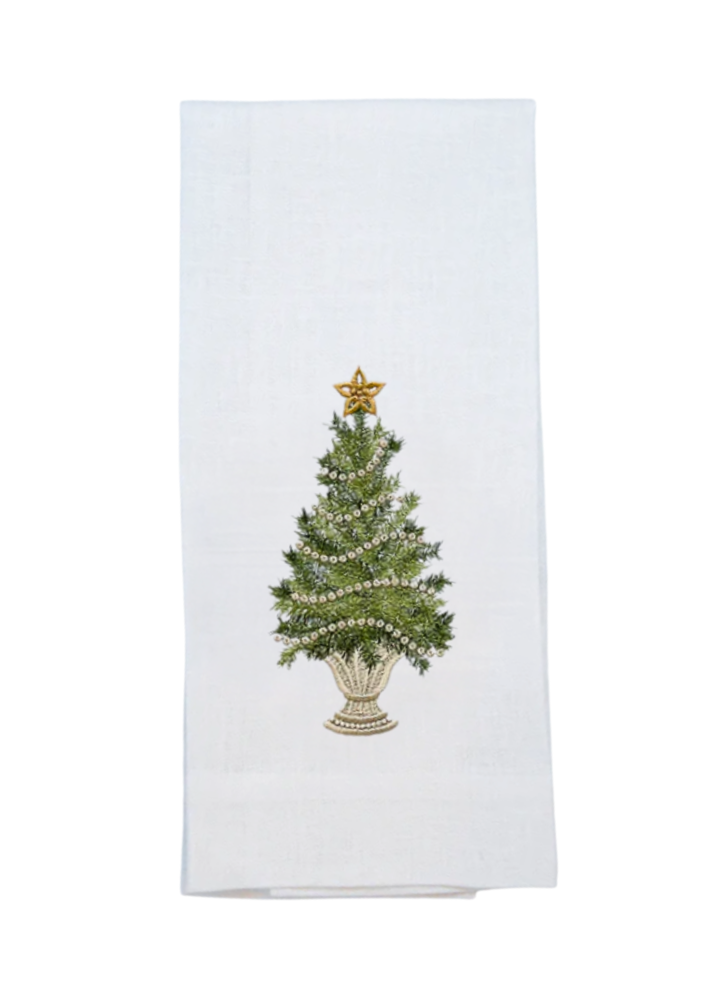 Trimmed Tree Embroidered Linen Tea Towel
