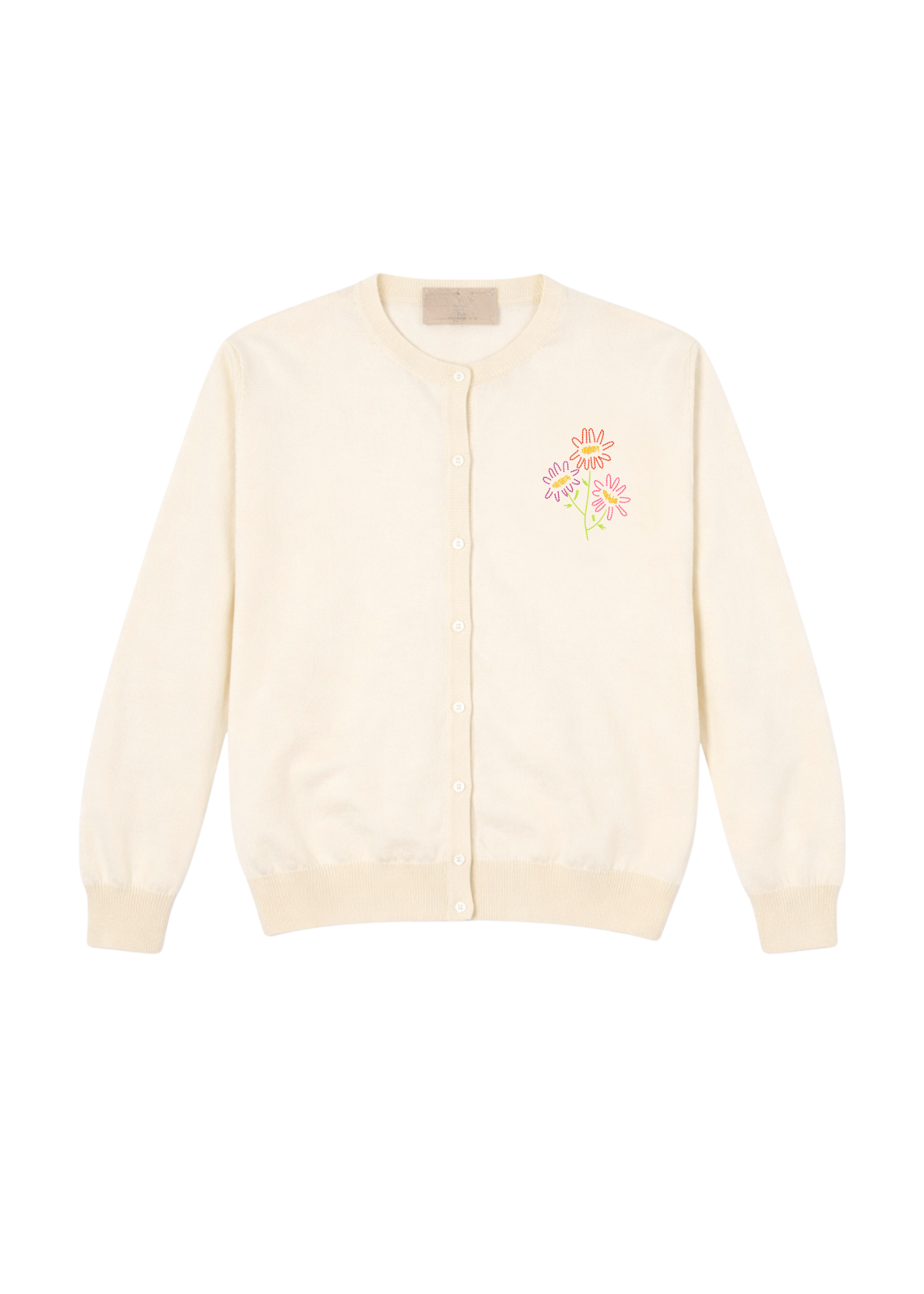 Aster Flower Stitched Classic Cardigan in Cream