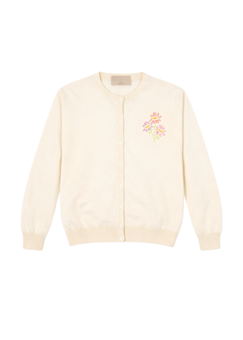 Aster Flower Stitched Classic Cardigan in Cream