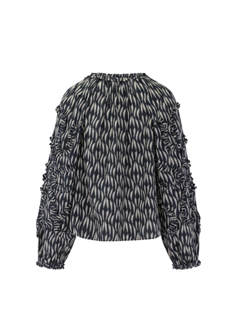 Azrou Shadow Stripe Ruffle Long Sleeve Blouse in Graphite