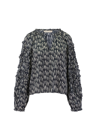 Azrou Shadow Stripe Ruffle Long Sleeve Blouse in Graphite