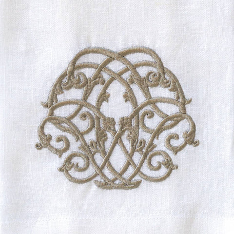 Baroque Linen Towel in White + Taupe