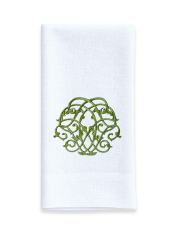 Baroque Green Embroidered Linen Tea Towel