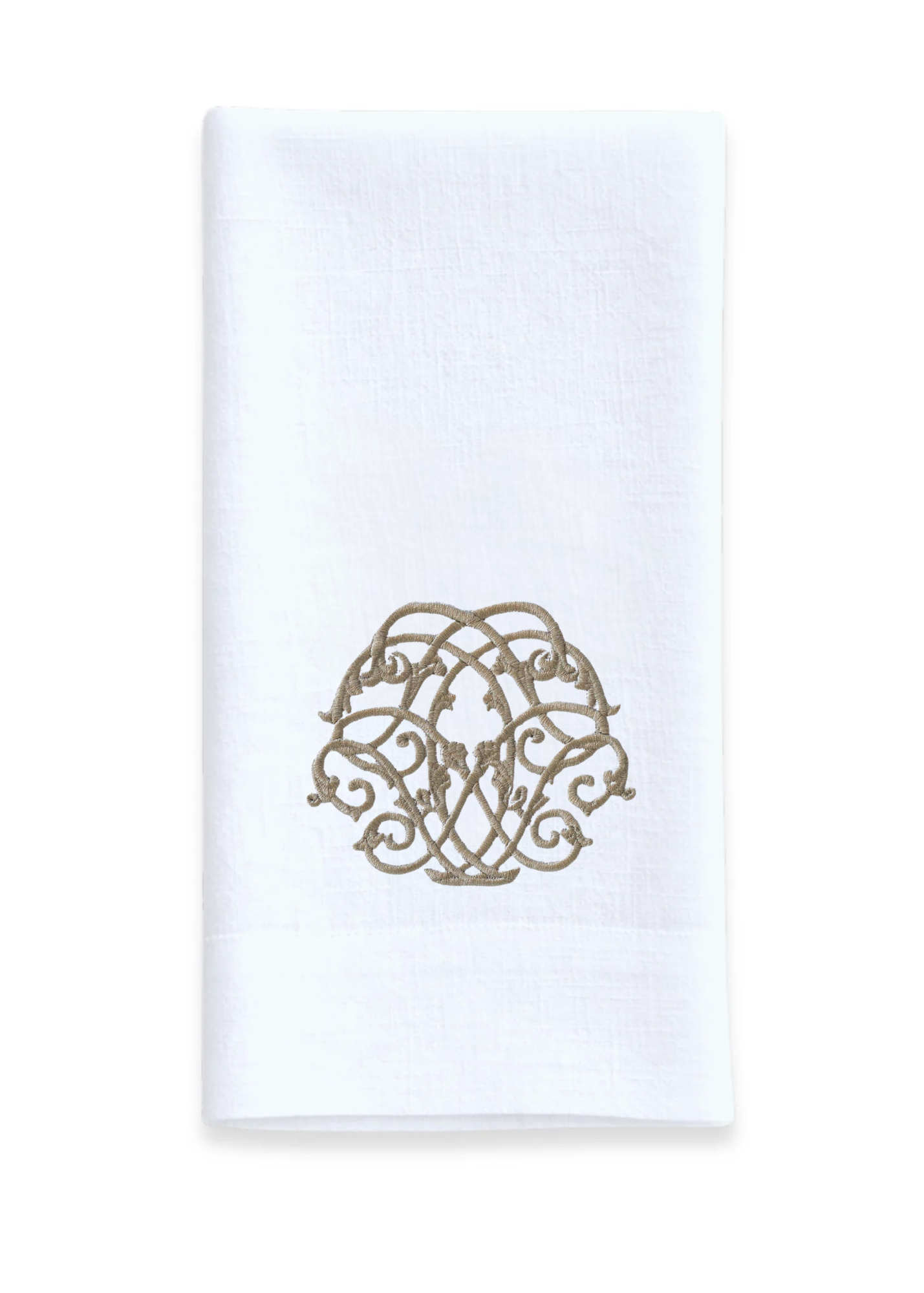 Baroque Linen Towel in White + Taupe