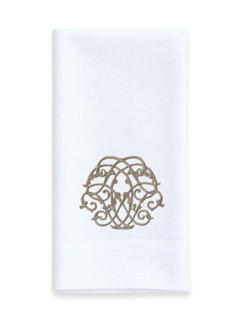 Baroque Linen Towel in White + Taupe
