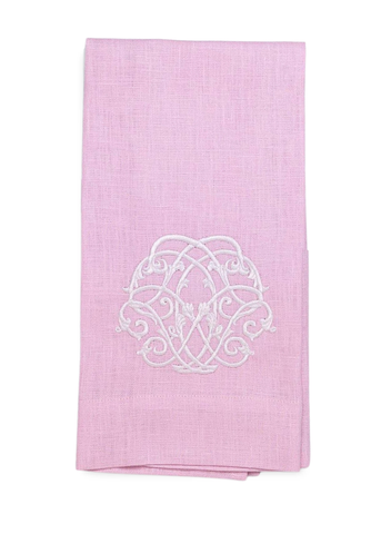 Baroque Linen Towel in Lilac + White