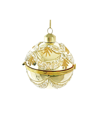 Beaded Glass Hinged Ball Locket Ornament in Gold
