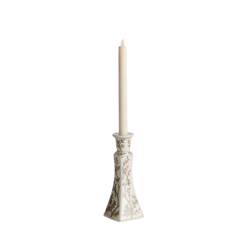 Assorted Chinoiserie Ceramic Candle Holders In Brown + White