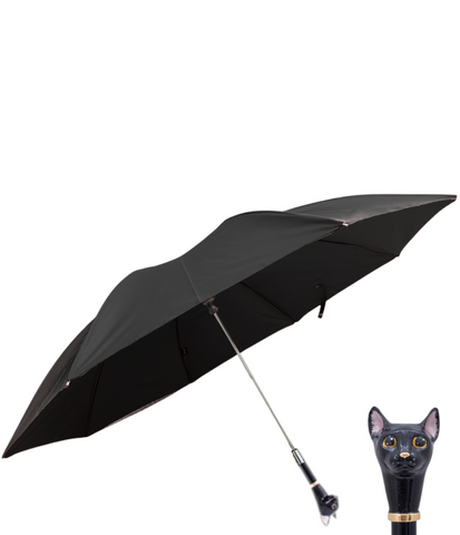 Black Cat Head Handled Short Umbrella in Black