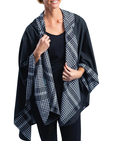 Women's Hooded Rain Cape In Houndstooth