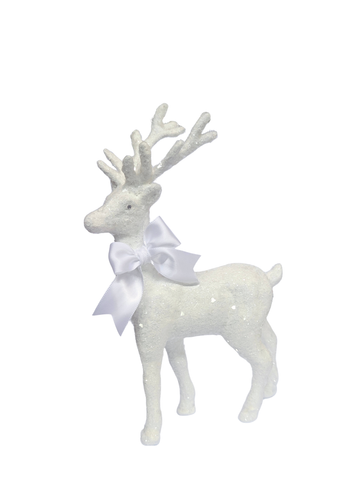 Blitzen Deer with Satin Ribbon in White