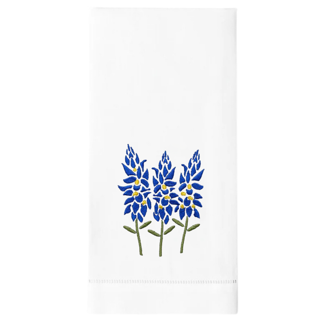 Blue Bonnets Embroidered Linen Tea Towel