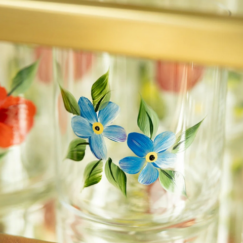 Hand Painted Crystal Tumbler Set of 4 In WIldflower