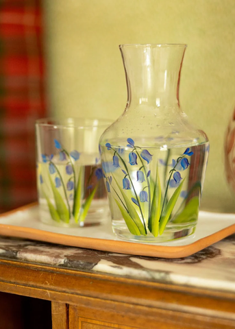 Hand Painted Bluebell Glass Carafe + Tumbler Set