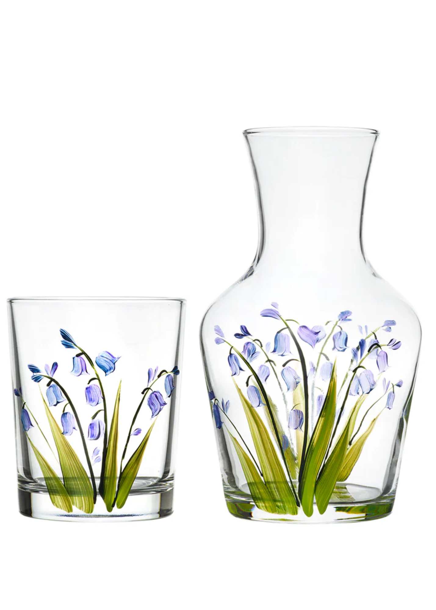 Hand Painted Bluebell Glass Carafe + Tumbler Set