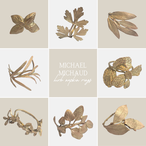 Assorted Herb Metal Napkin Rings in Brass