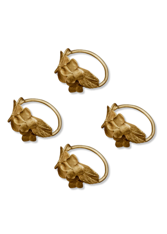 Hydrangea Metal Napkin Rings in Brass
