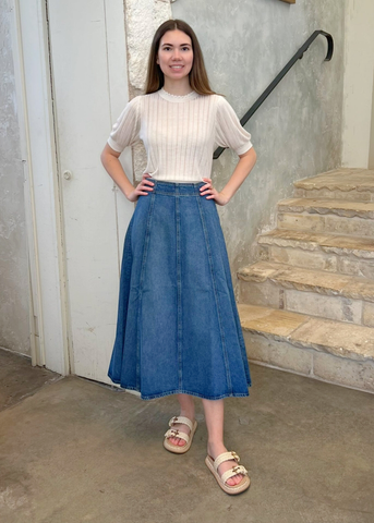 The Brigette Denim Midi Skirt in Danube