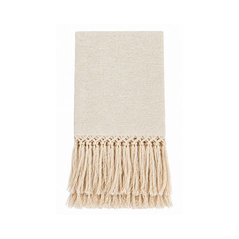 Briscola Fringed Italian Cotton-Linen Hand Towel in Cream