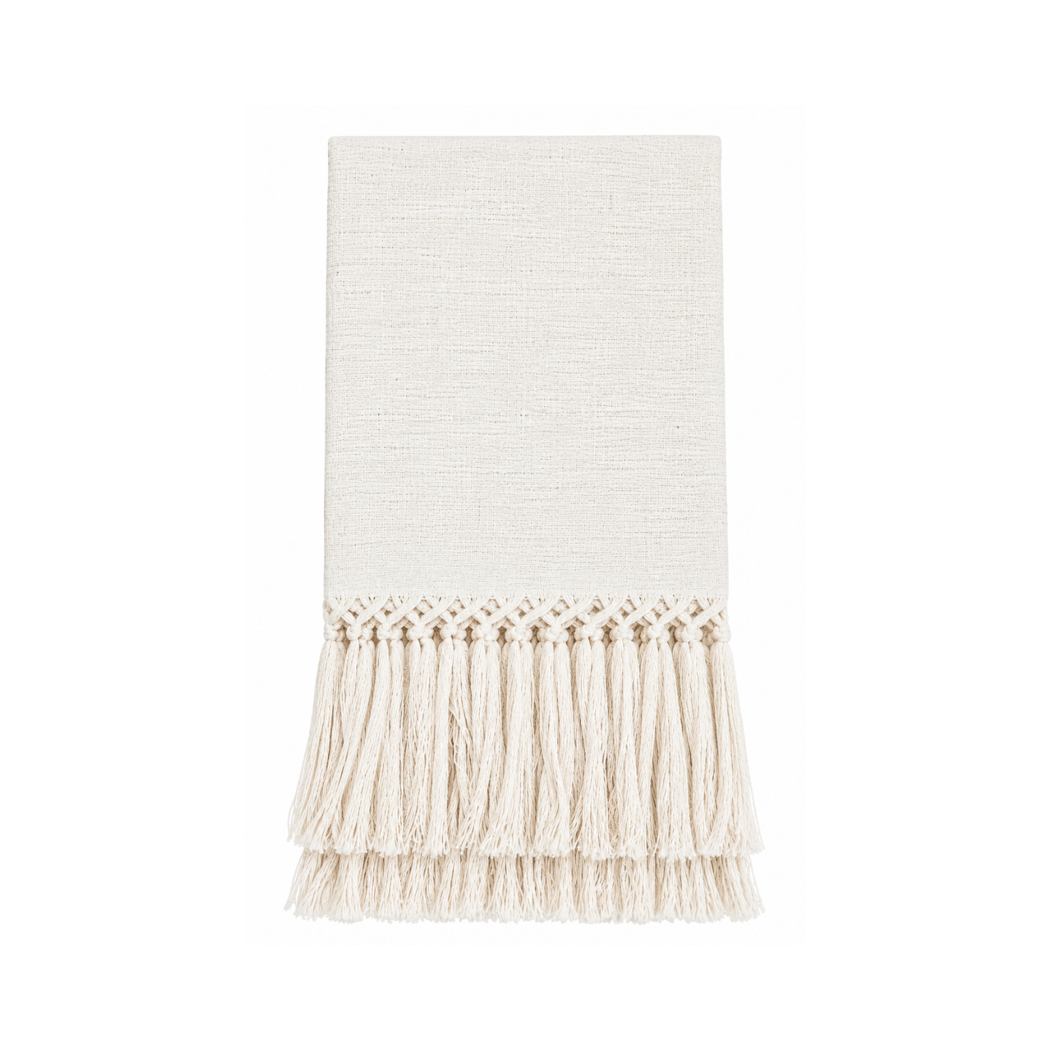 Briscola Fringed Italian Cotton-Linen Hand Towel in Off White