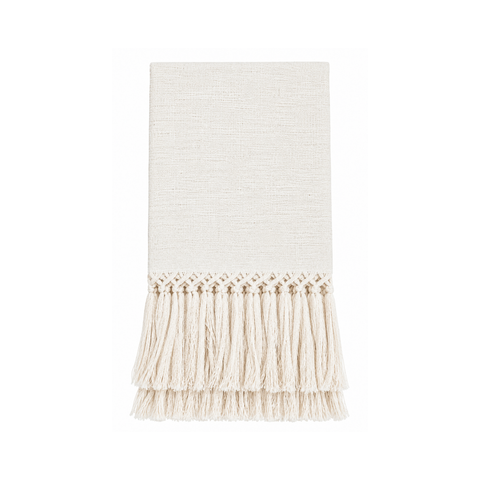 Briscola Fringed Italian Cotton-Linen Hand Towel in Off White