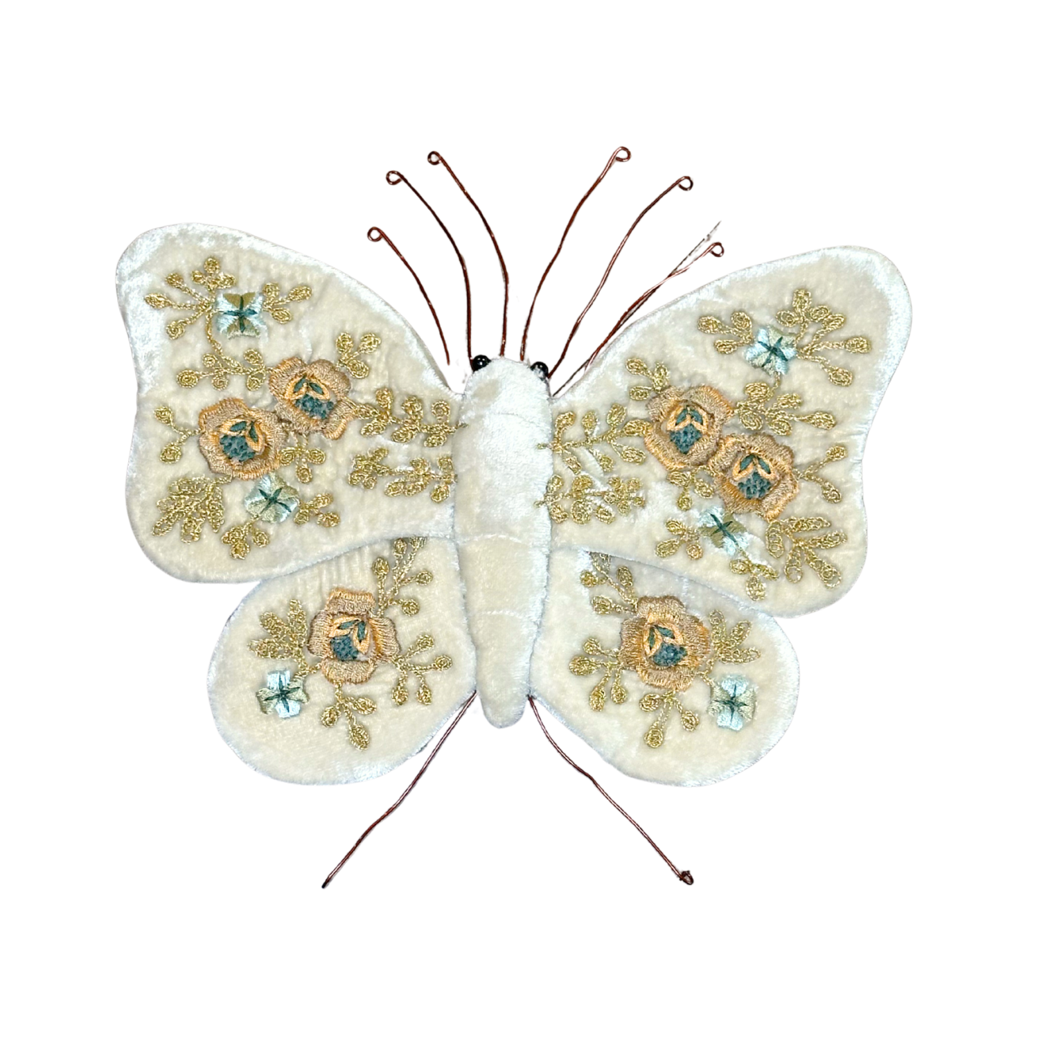 Miranda Gold Embroidered Silk Velvet Butterfly in Ivory