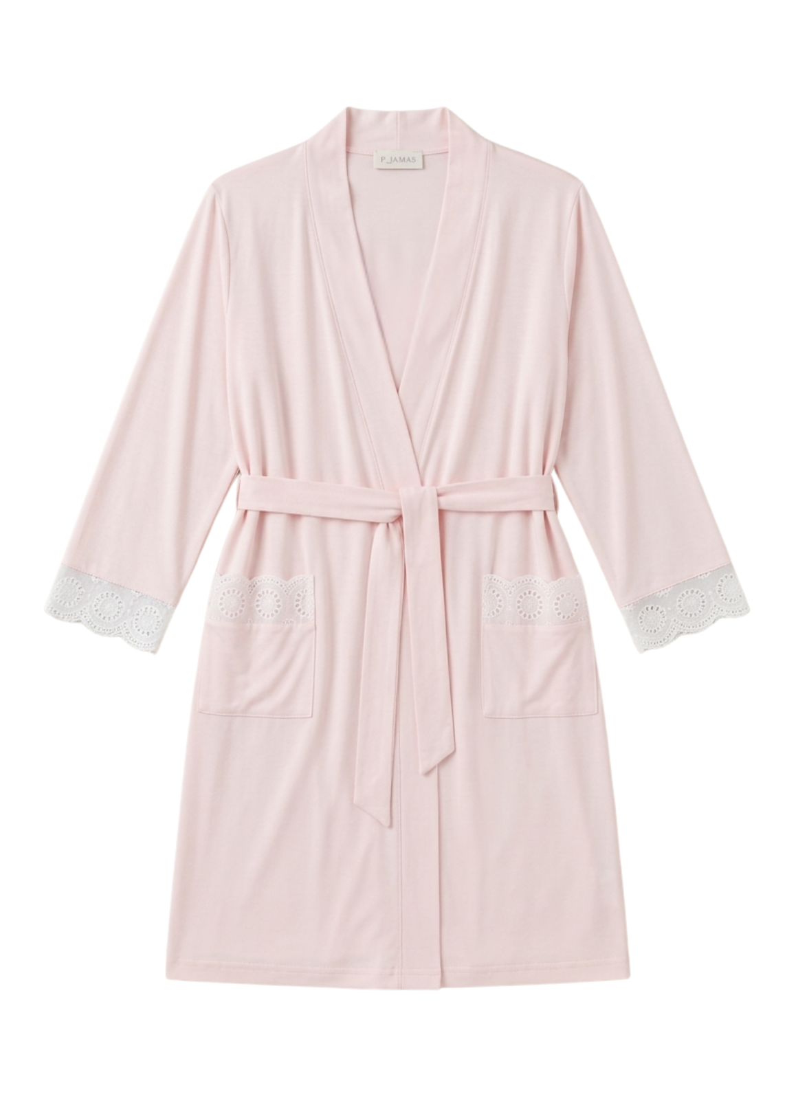 Butterknit Eyelet Lace Long Sleeve Short Robe in Pink