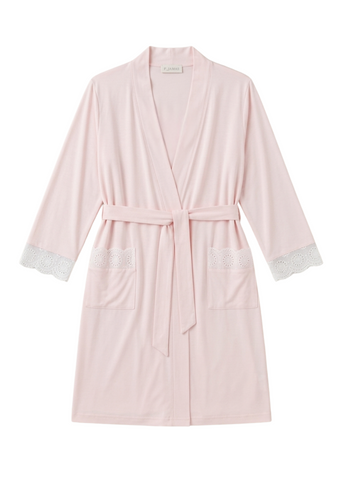 Butterknit Eyelet Lace Long Sleeve Short Robe in Pink