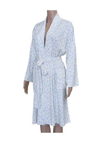 Butterknit Tulips Long Sleeve Short Robe in Blue