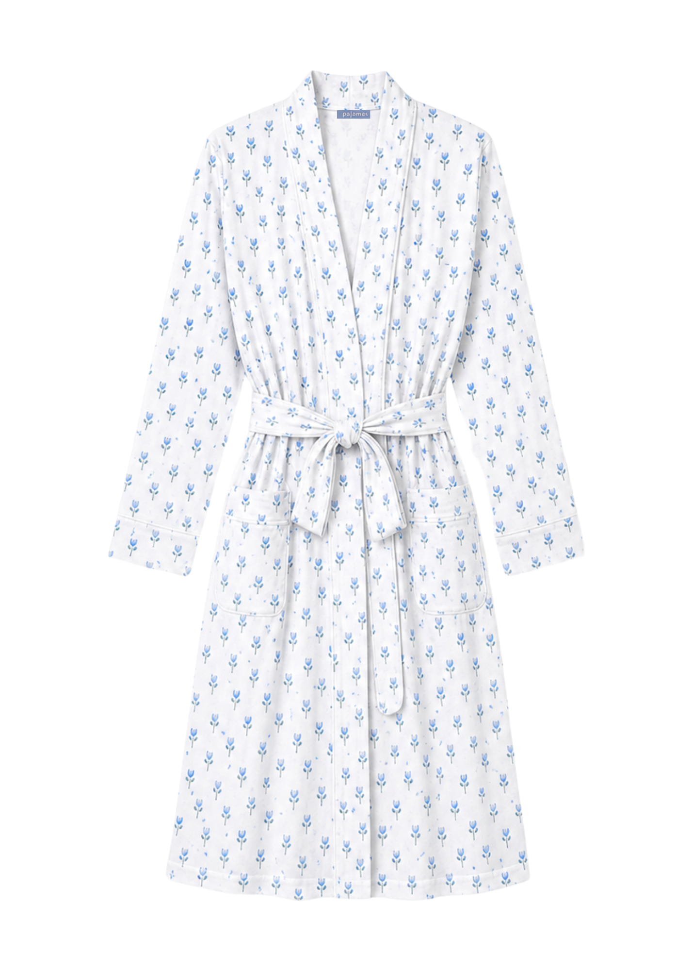 Butterknit Tulips Long Sleeve Short Robe in Blue