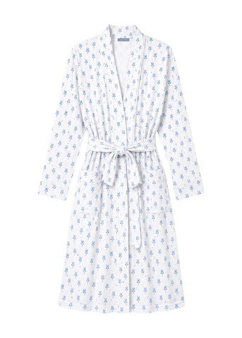 Butterknit Tulips Long Sleeve Short Robe in Blue