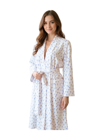 Butterknit Tulips Long Sleeve Short Robe in Blue