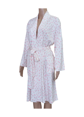 Butterknit Tulips Long Sleeve Short Robe in Pink