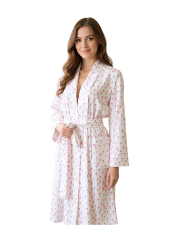 Butterknit Tulips Long Sleeve Short Robe in Pink