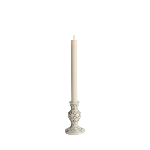 Assorted Chinoiserie Ceramic Candle Holders In Brown + White