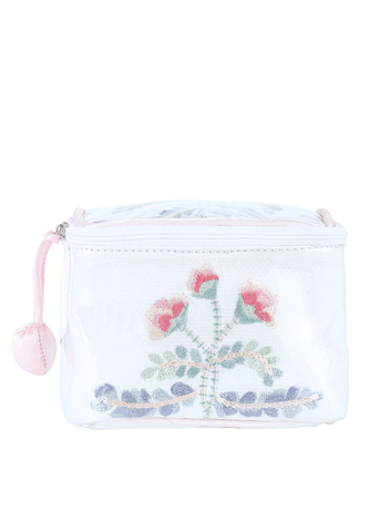 Carnation Embroidered Jewelry Box in Pink Satin