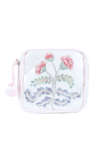 Carnation Embroidered Jewelry Box in Pink Satin