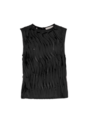 Celina Chiffon Embroidered Sleeveless Top in Noir