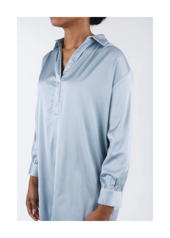 Chloe Satin Long Sleeve Nightshirt in Blue