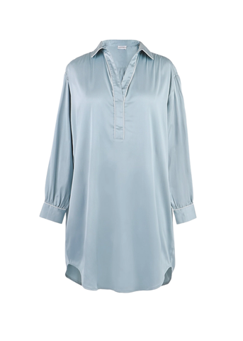 Chloe Satin Long Sleeve Nightshirt in Blue