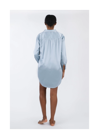 Chloe Satin Long Sleeve Nightshirt in Blue