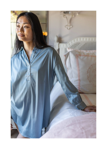 Chloe Satin Long Sleeve Nightshirt in Blue